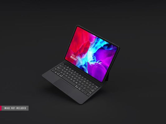 Free Realistic Dark Tablet Pro Mockup, With Keyboard Psd
