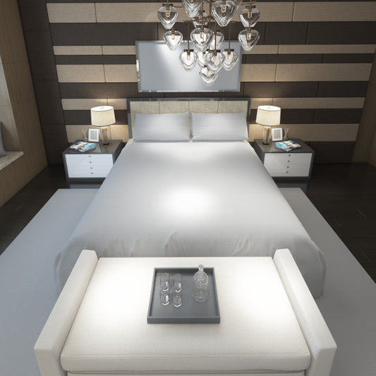 Free Realistic Modern Double Bedroom With Furniture And A Frame Psd