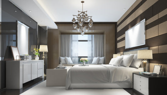 Free Realistic Modern Double Bedroom With Furniture And A Frame Psd