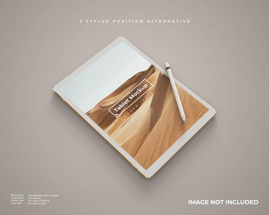 Free Realistic Tablet Mockup With Stylus In Vertical Position Looks Left Perspective View Psd