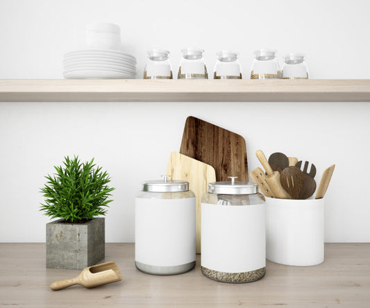 Free Realistic Utensils Kitchen And Jars Mockup Psd