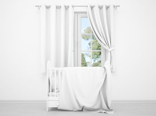 Free Realistic White Baby Bedroom With A Window And A Cradle Psd