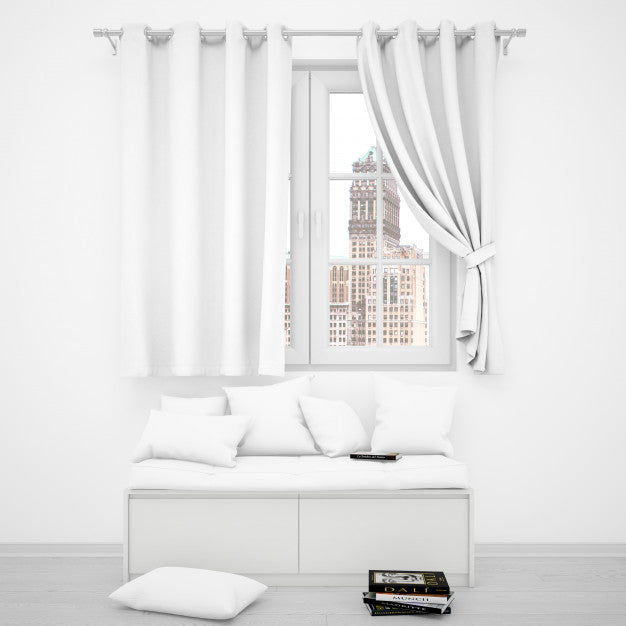 Free Realistic White Room With A Window And A Sofa Psd