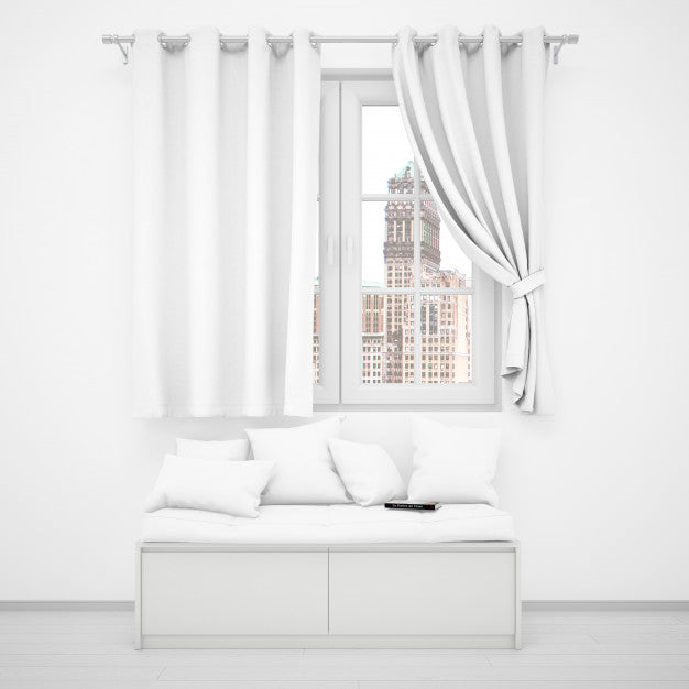 Free Realistic White Room With A Window And A Sofa Psd