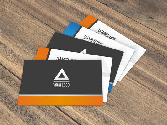 Free Realistic Wood Background Business Cards Mockup Psd
