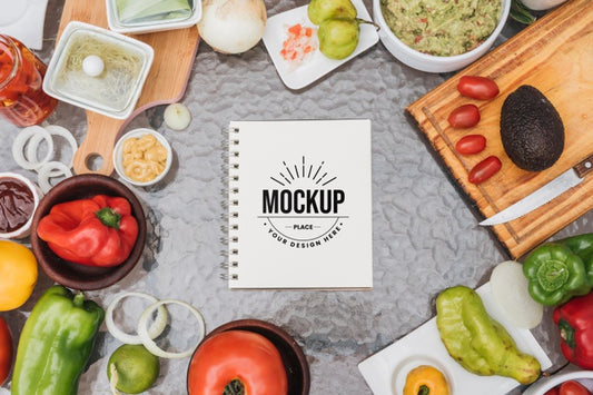Free Recipe Book Mock-Up Surrounded By Healthy Food Psd