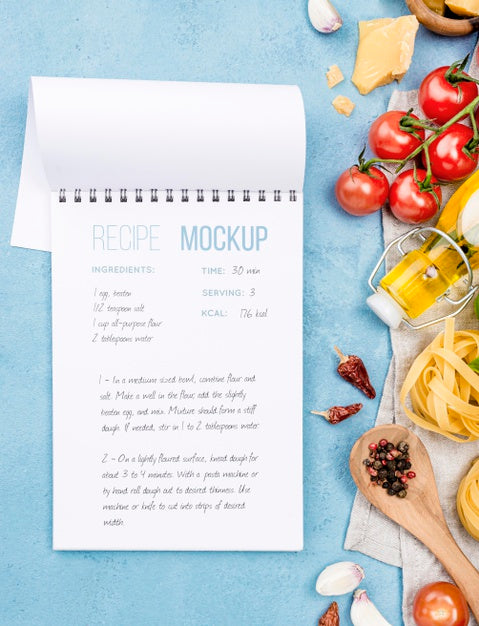 Free Recipe Notebook And Pasta Assortment Psd