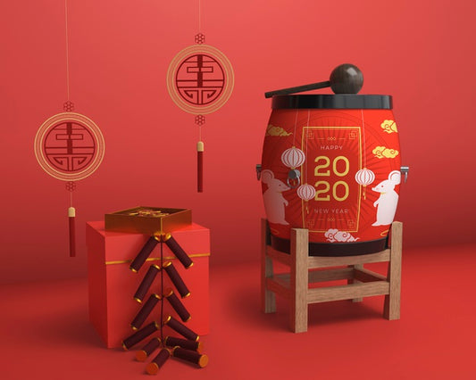 Free Red Colored Ornaments For New Year Psd