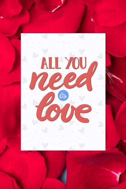 Free Red Flowers Petals With Positive Message On Card Psd