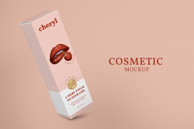 Free Red Lipstick Box Mockup For Cosmetic Packaging Advertisement Psd