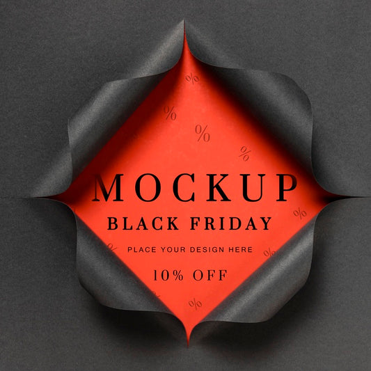 Free Red Mock-Up And Torn Paper Black Friday Psd