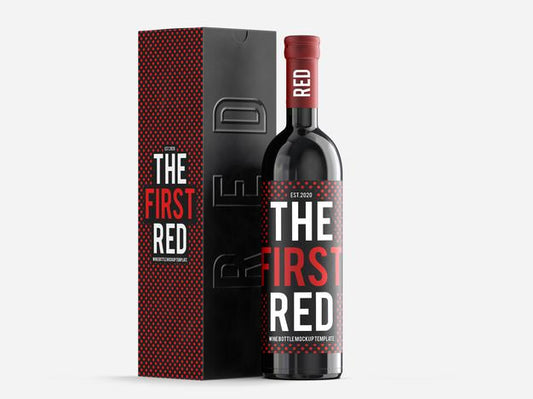 Free Red Wine Mockup Template With Gift Box Psd