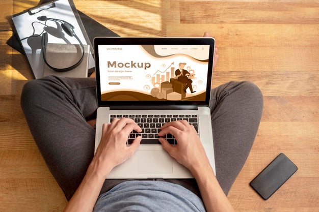 Free Remote Working On A Laptop Mock-Up At Home Psd