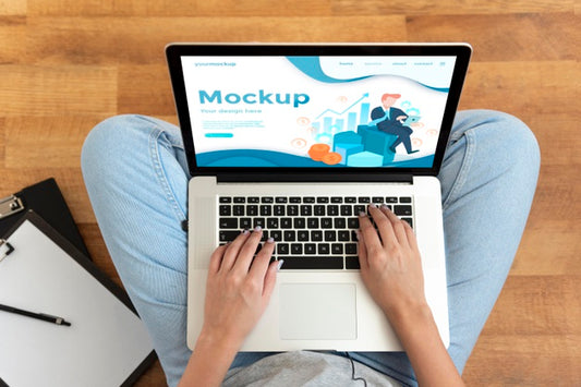 Free Remote Working On A Laptop Mock-Up On The Floor Psd