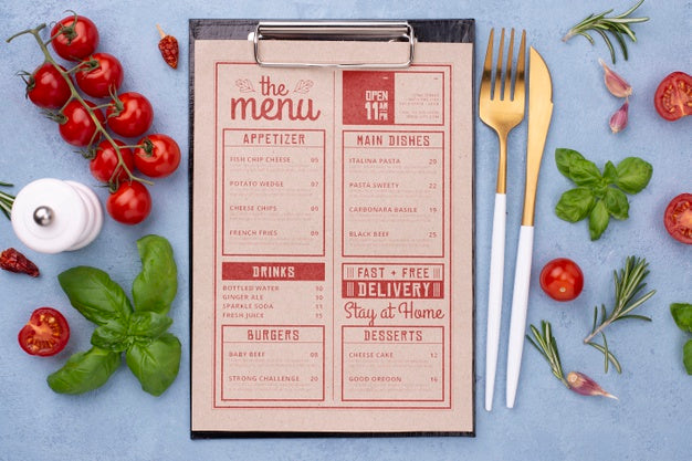 Free Restaurant Menu Concept Mock-Up Psd