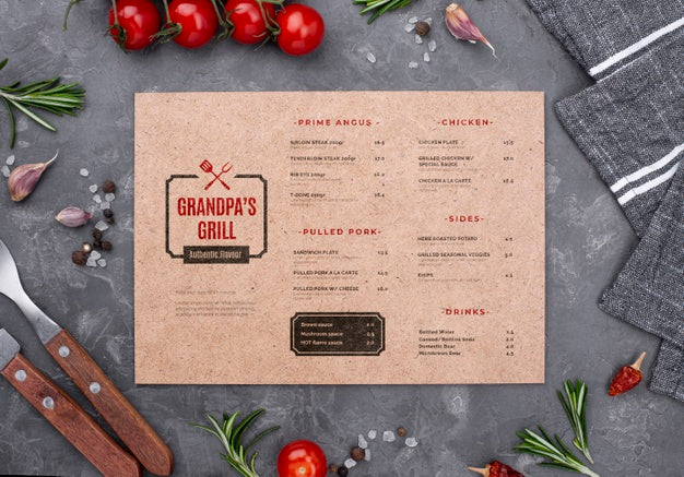 Free Restaurant Menu Concept Mock-Up Psd