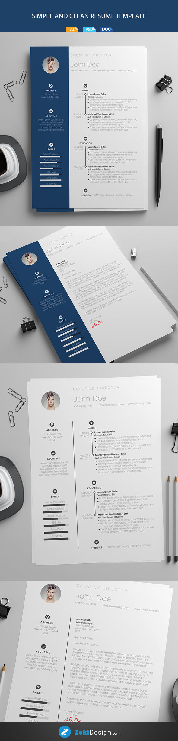 Free Clean Modern Resume and CV Template in Microsoft Word (DOC, DOCX), Photoshop (PSD) and Illustrator (AI) Formats