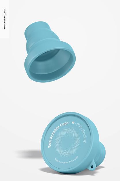 Free Retractable Cups Mockup, Falling Psd