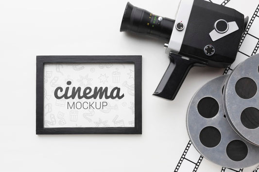 Free Retro Camera And Mock-Up In Frame Psd