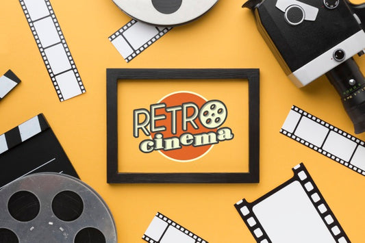 Free Retro Cinema Mock-Up In Frame And Props Psd