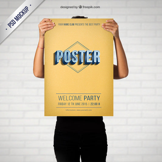 Free Retro Party Poster Mockup Psd