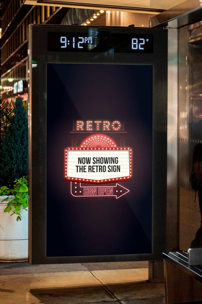 Free Retro Sign Mock-Up In Neon Psd