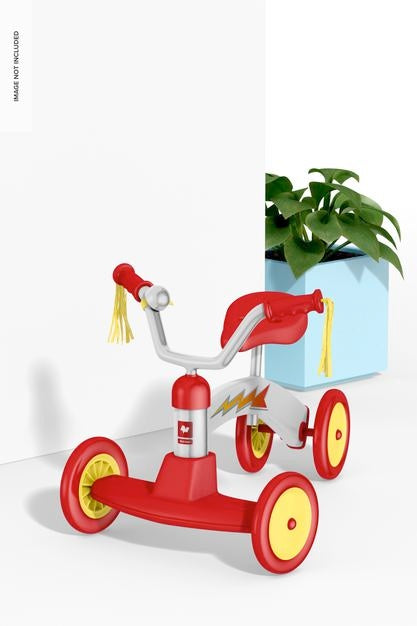Free Retro Tricycle Mockup, With Plant Pot Psd