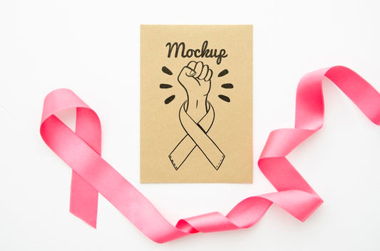 Free Ribbon And Fist Cancer Awareness Mock-Up Psd