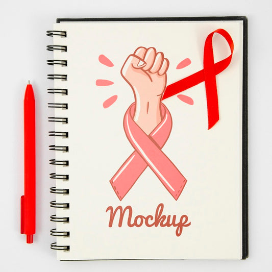 Free Ribbon And Pen Cancer Awareness Mock-Up Psd