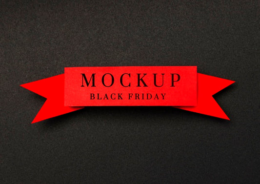 Free Ribbon On Black Background Black Friday Sales Mock-Up Psd