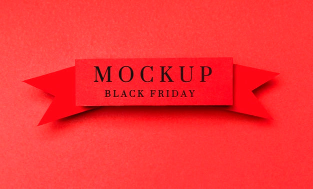Red Ribbon Mockup Free Ribbon On Red Background Black Friday Sales Mock-Up Psd ...