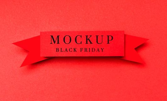 Free Ribbon On Red Background Black Friday Sales Mock-Up Psd