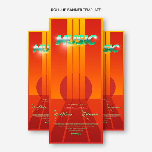 Free Roll Up Banner Template For 80S Music Festival Psd