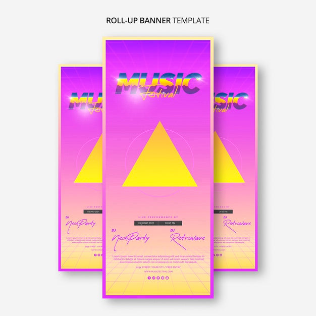 Free Roll Up Banner Template For 80S Music Festival Psd