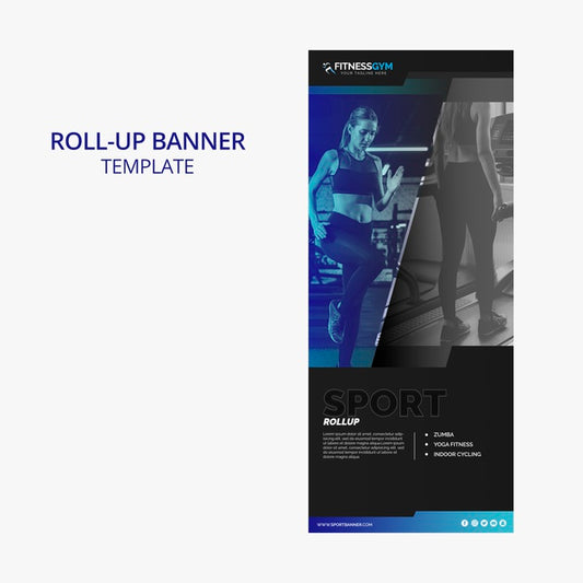 Free Roll Up Banner Template With Fitness Concept Psd