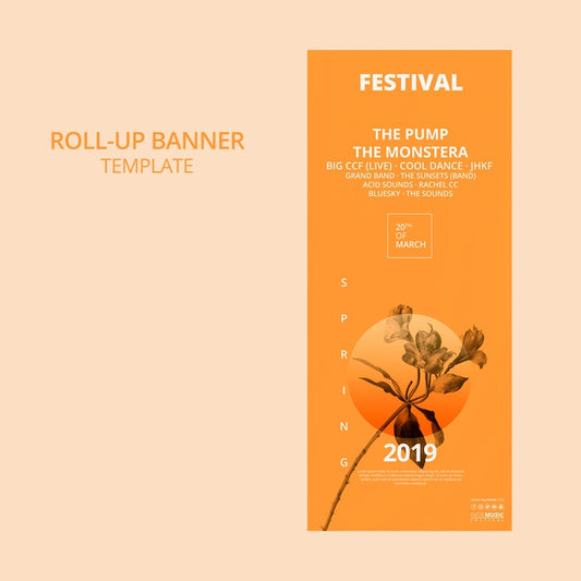 Free Roll Up Banner Template With Spring Festival Concept Psd
