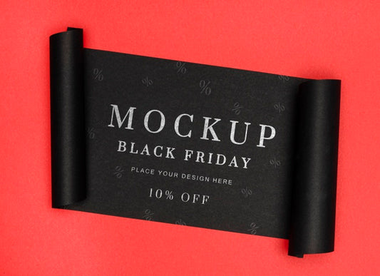 Free Rolled Banner Of Red Background Black Friday Sales Mock-Up Psd