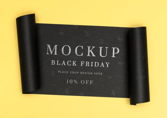 Free Rolled Banner Of Yellow Background Black Friday Sales Mock-Up Psd