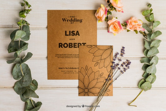 Free Romantic Cardboard Wedding Set Psd