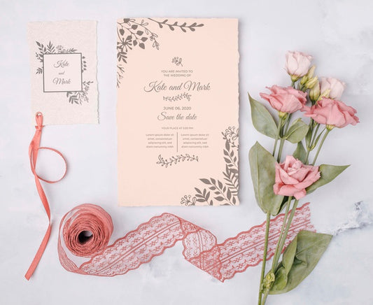 Free Romantic Flowers With Wedding Invitation Psd