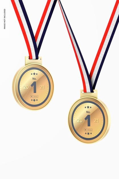 Free Round Competition Medals With Ribbon Mockup Psd
