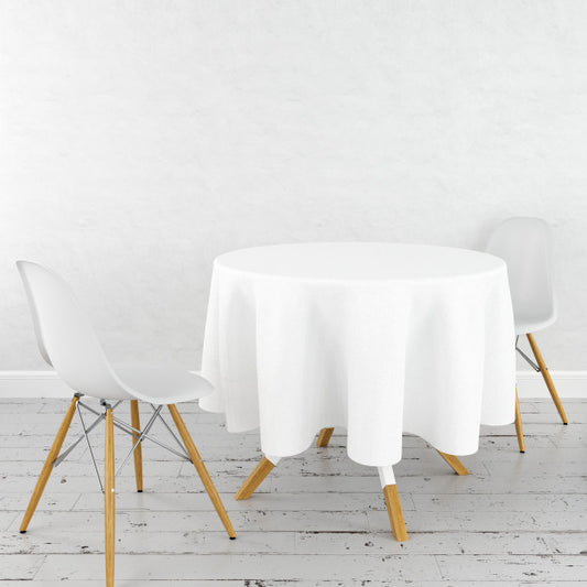 Free Round Dining Table Mockup With A White Cloth And Modern Chairs Psd