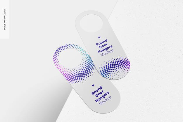 Free Round Door Hangers Mockup, Top View Psd