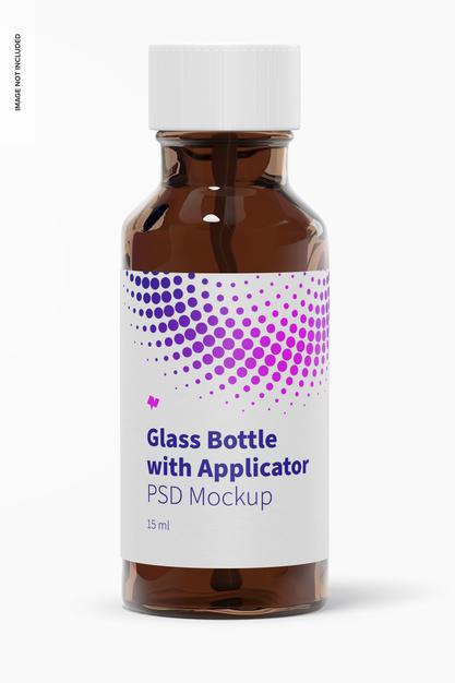 Free Round Glass Bottle With Applicator Rod Mockup Psd