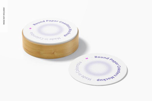 Free Round Paper Coasters With Box Mockup Psd