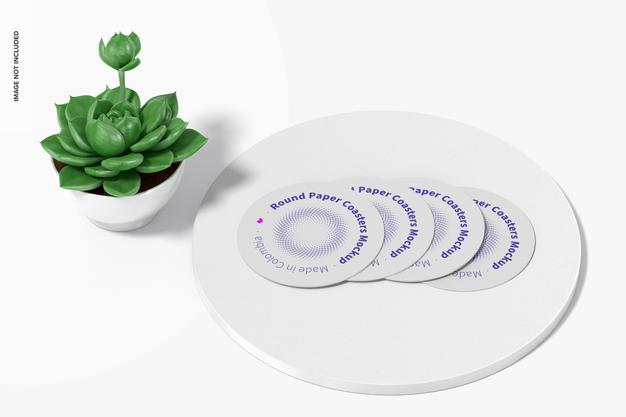 Free Round Paper Coasters With Pot Plan Mockup Psd