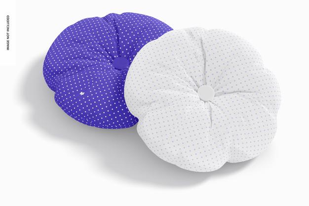 Free Round Pillows With Button Mockup, Top View Psd