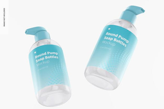 Free Round Pump Soap Bottles Mockup, Floating Psd
