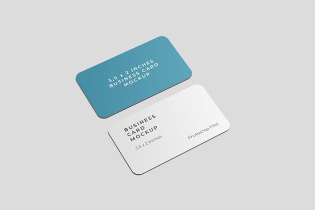 Free Rounded Business Card Mockup High Angle View Psd