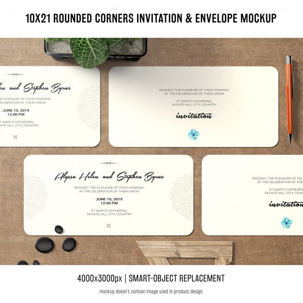 Free Rounded Corners Invitation And Envelope Mockup Psd